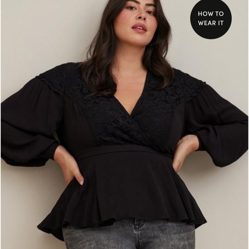 Crinkle Gauze Lace Inset faux wrap top size 1